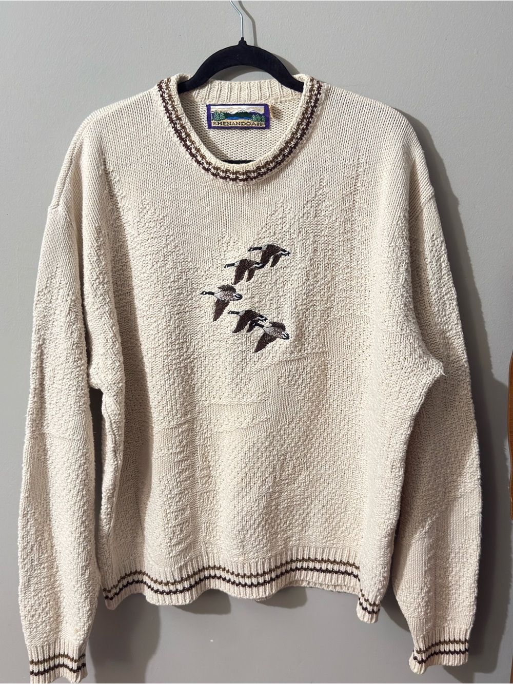 Men's Cream Crewneck Sweater with Duck Motif